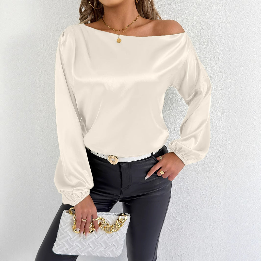 Damen elegante Off-Shoulder Bluse mit weiten Ärmeln EB