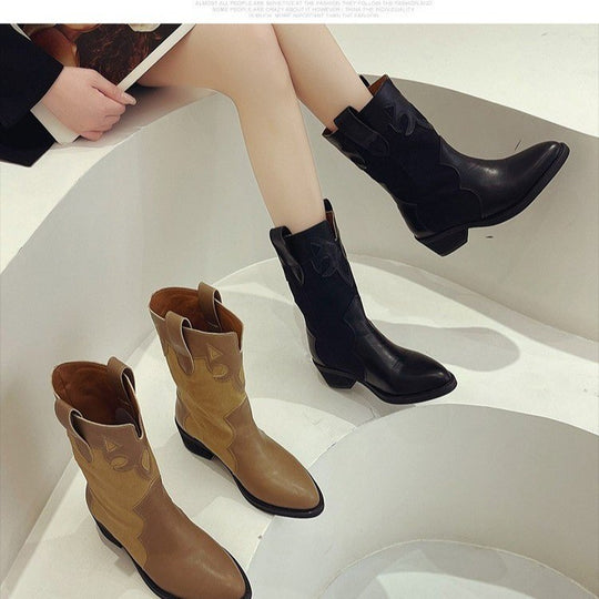 Damen Western-Stiefel mit modischen Cut-Out-Details und robustem Blockabsatz EB