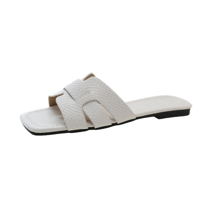 Damen modische Riemchen-Pantoletten mit elegantem Schlangenleder-Design EB