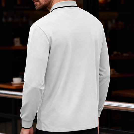 Herren nan langärmeliges Piqué-Poloshirt mit Kontrastpaspel am Kragen und Bündchen EB