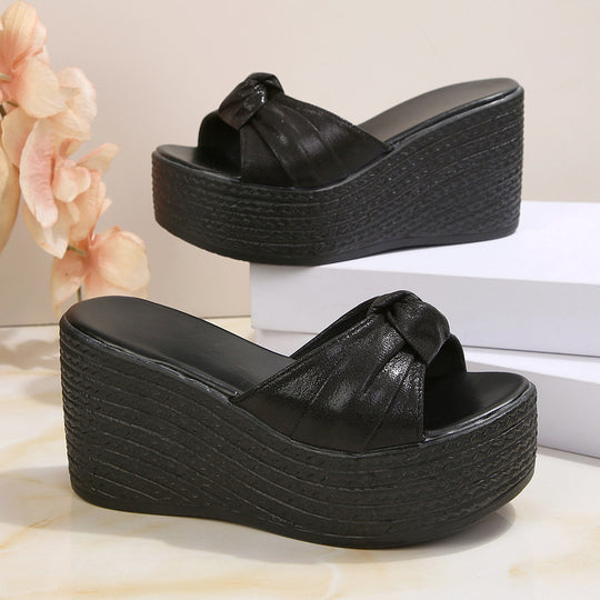 Damen Wedge-Pantoletten mit geflochtenem Obermaterial und bequemem Fußbett EB