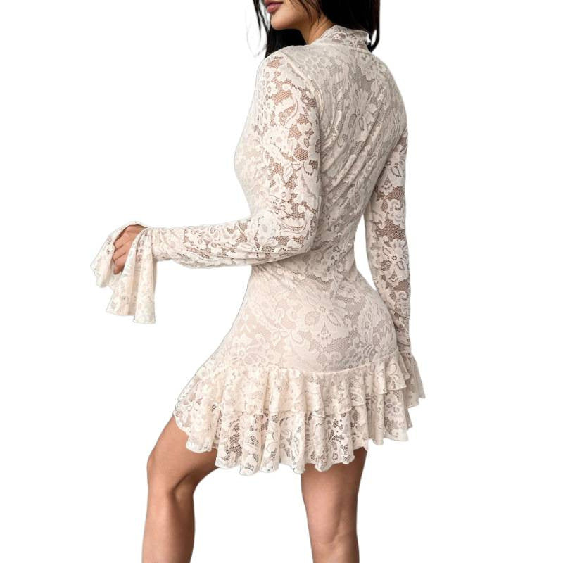 Damen Spitzenkleid mit Rüschendetails EB