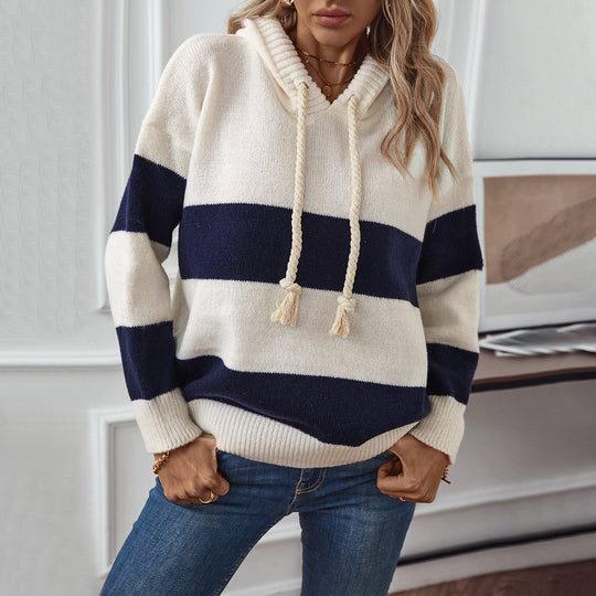 Damen Kapuzenpullover mit breiten Streifen und weichem Material EB