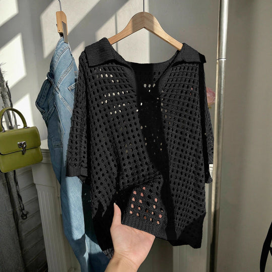 Damen luftiges Strickoberteil mit modernem Netzdesign EB