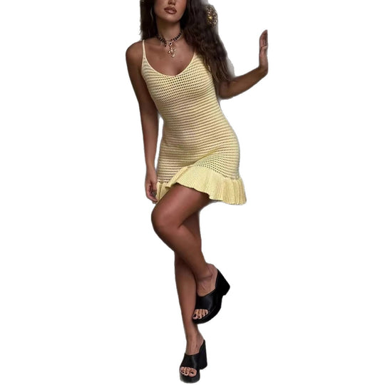 Damen Häkelkleid mit rüschendem Saum EB