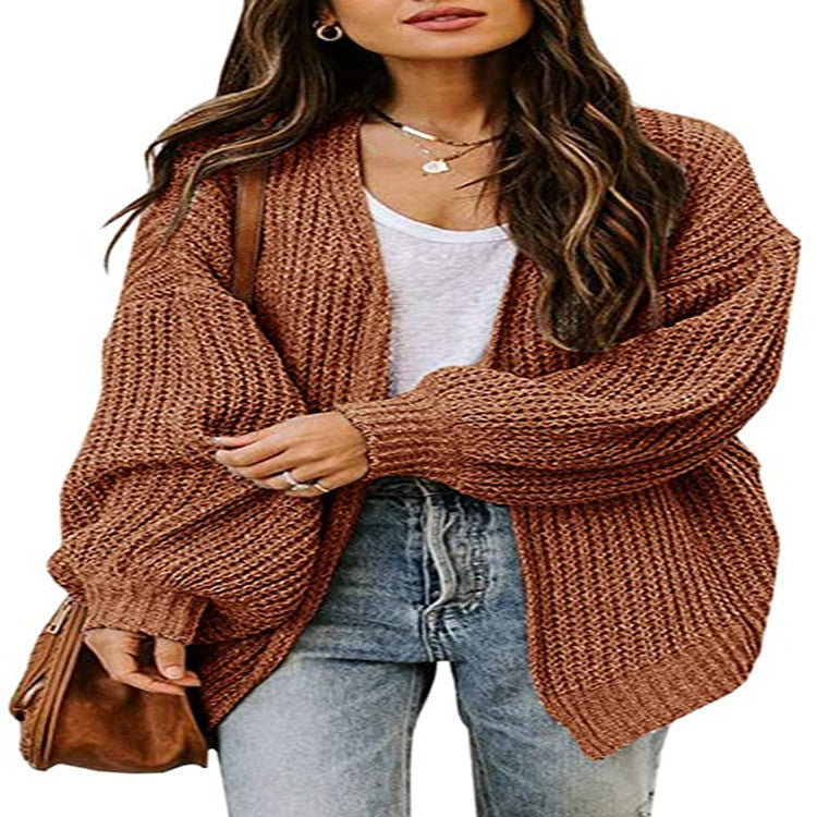 Damen Oversized Strickpullover mit Ballonärmeln und Strukturdesign EB