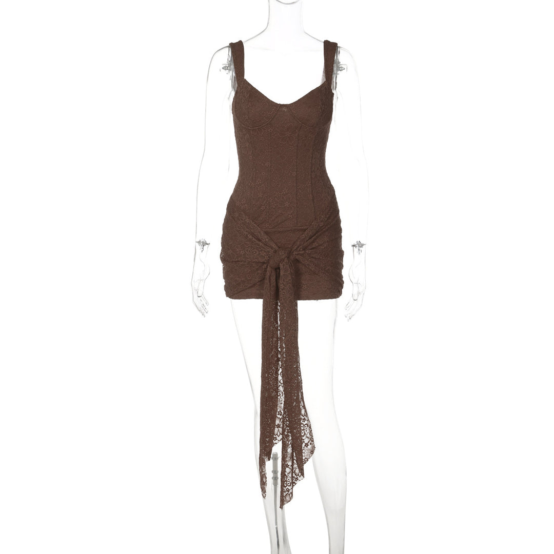Damen Elegantes Kleid mit Spitzenverzierungen und Raffungsdetails EB