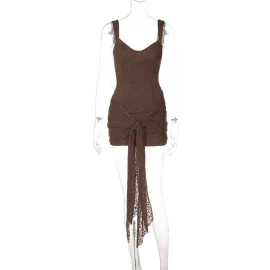 Damen Elegantes Kleid mit Spitzenverzierungen und Raffungsdetails EB