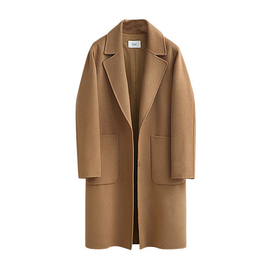 Damen nan Oversize Wollmantel mit Reverskragen und aufgesetzten Taschen EB