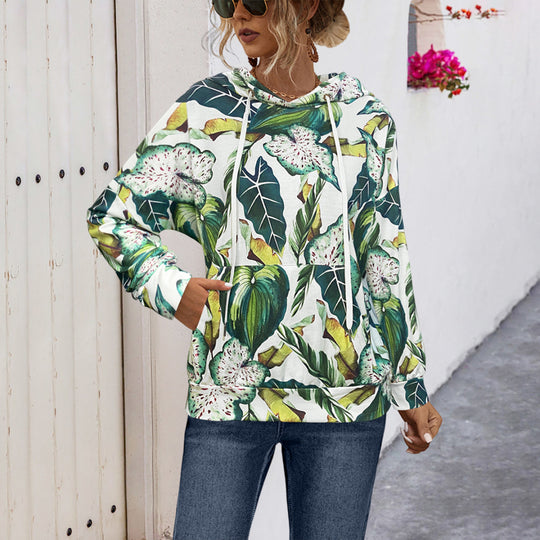 Damen Kapuzenpullover mit blühendem Blumenmuster und gemütlichem Schnitt EB