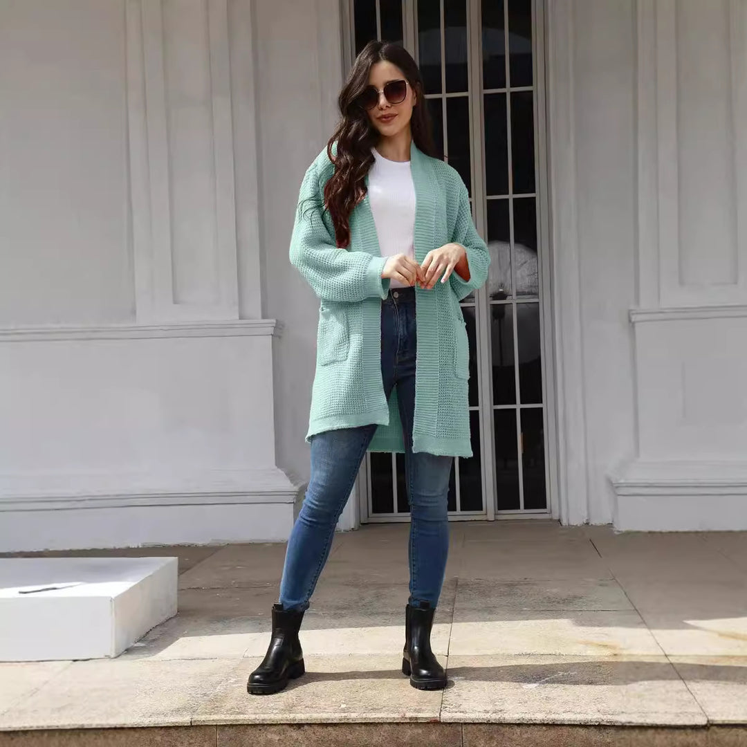 Damen Offene Strickjacke im lässigen Design mit praktischen Taschen EB