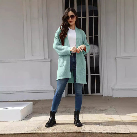 Damen Offene Strickjacke im lässigen Design mit praktischen Taschen EB