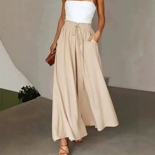 Damen nan fließende Palazzo-Hose mit Paperbag-Taille und tiefen Eingrifftaschen EB