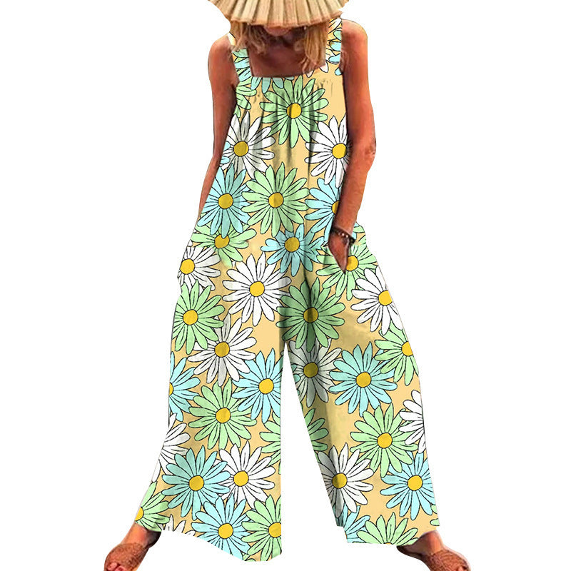 Damen lässiger Jumpsuit mit floralem Muster und weitem Schnitt EB