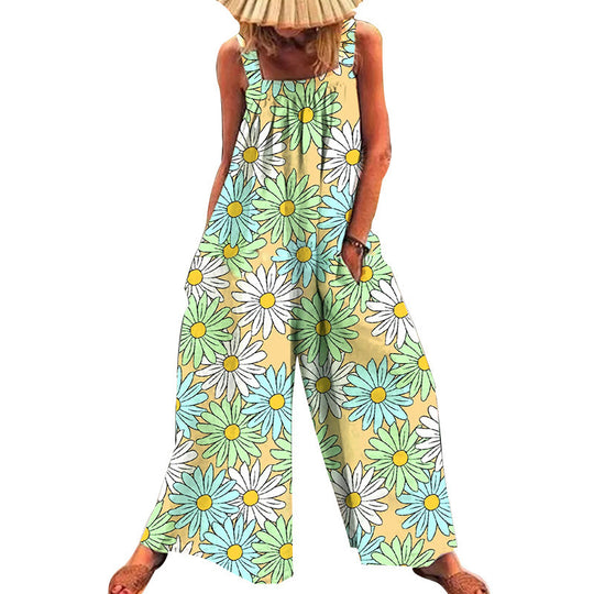Damen lässiger Jumpsuit mit floralem Muster und weitem Schnitt EB