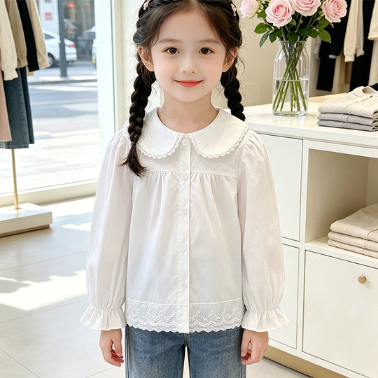 Mädchen elegante Bluse mit rüschenbesetztem Kragen EB
