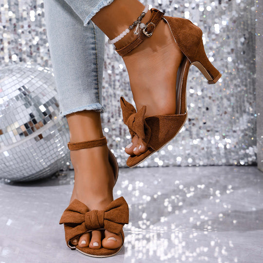 Damen elegante High Heel Sandalen mit modischer Schleifen-Applikation EB