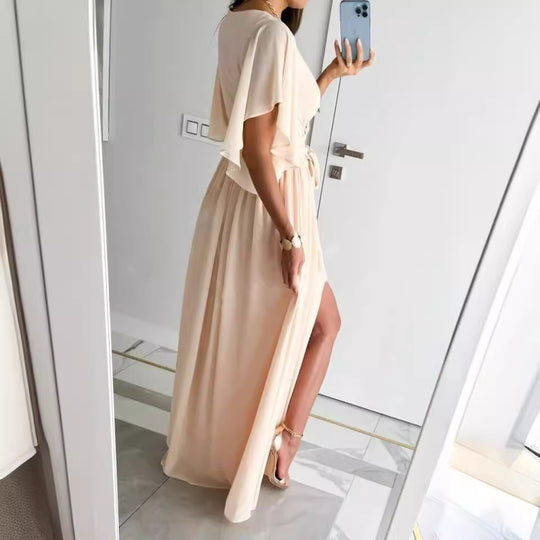 Damen Elegantes Maxikleid mit voluminösen Ärmeln und schickem Beinschlitz EB