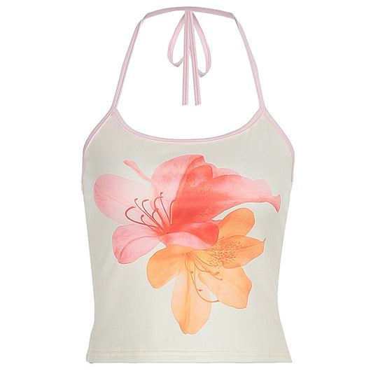 Damen Crop-Top mit floralem Druck und Halterhals EB