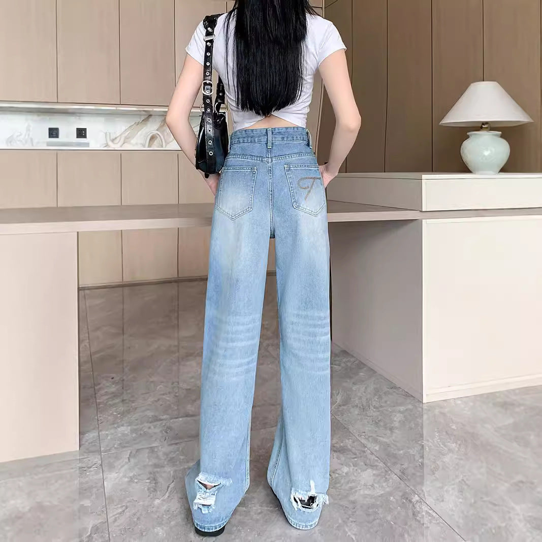 Damen Weit geschnittene Destroyed Jeans im lässigen Vintage-Stil EB