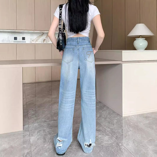 Damen Weit geschnittene Destroyed Jeans im lässigen Vintage-Stil EB