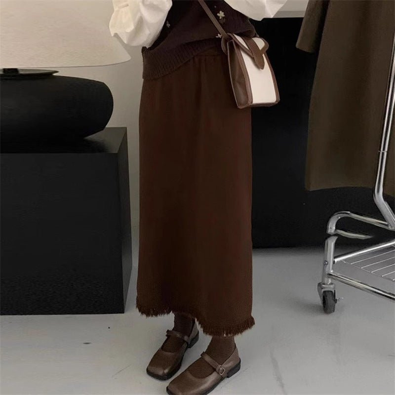 Damen Modischer Midi-Rock mit Fransensaum EB
