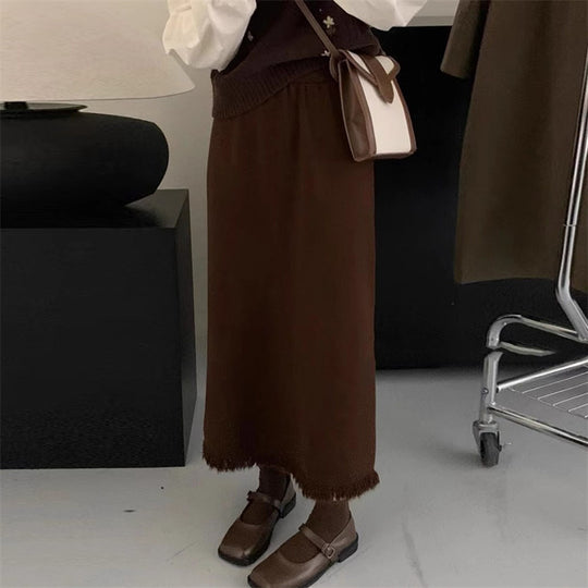 Damen Modischer Midi-Rock mit Fransensaum EB