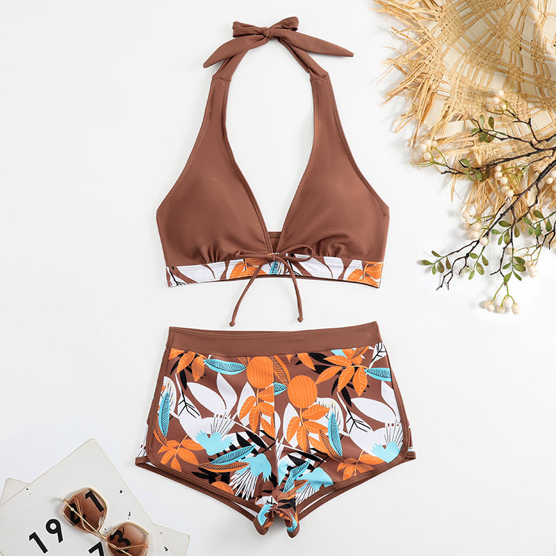 Damen Bikini-Set mit floralem Muster und herausnehmbarem Push-Up-BH EB