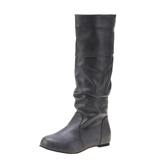 Damen Schlupfstiefel mit gerafftem Schaft und flacher Keilsohle EB