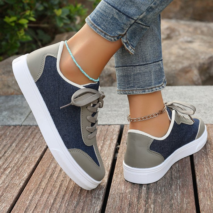 Damen Plateau‑Sneaker im Denim‑Look mit gepolstertem Komfortfußbett und Elastik‑Schnürung EB