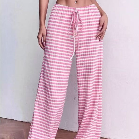 Damen weite Karohose mit elastischem Bund und verstellbarem Kordelzug EB