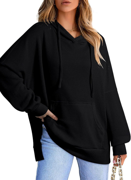 Damen Oversized Kapuzenpullover mit praktischen Taschen und seitlichen Schlitzen EB
