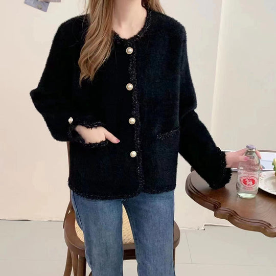 Damen Bouclé-Jacke mit eleganten Perlenknöpfen EB