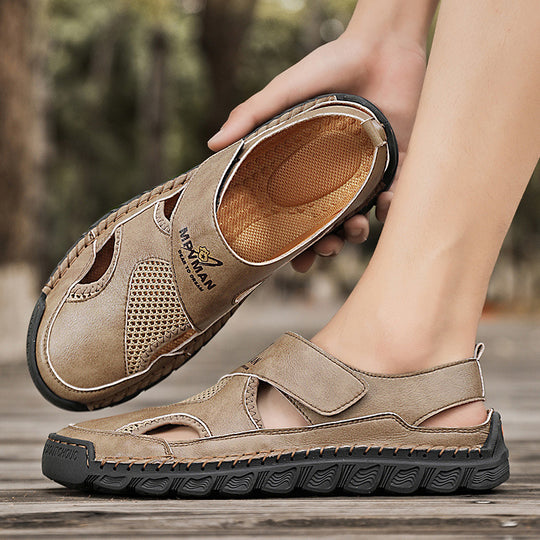 Damen Atmungsaktive Leder-Sandalen mit verstellbarem Klettverschluss EB