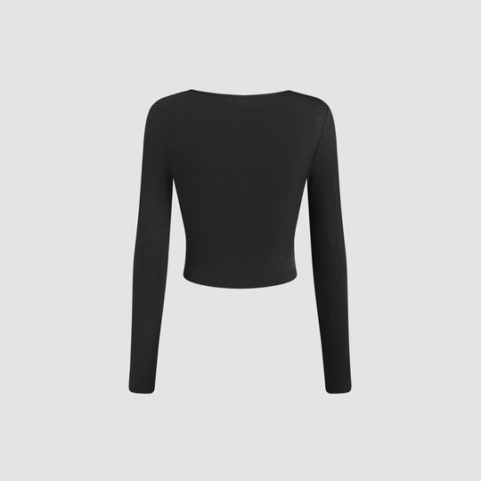 Damen gerafftes Cropped-Longsleeve mit quadratischem Ausschnitt und figurbetonter Passform Eichborn Berlin