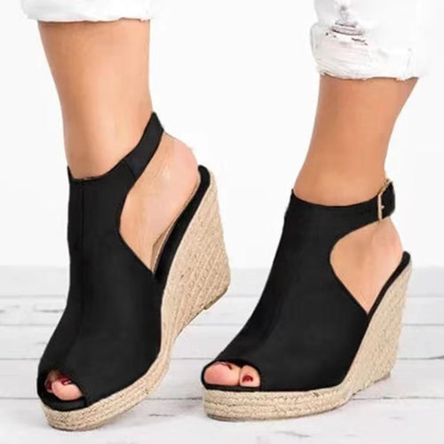 Damen Wedge-Pantoletten mit offener Zehenpartie und verstellbarem Riemen EB