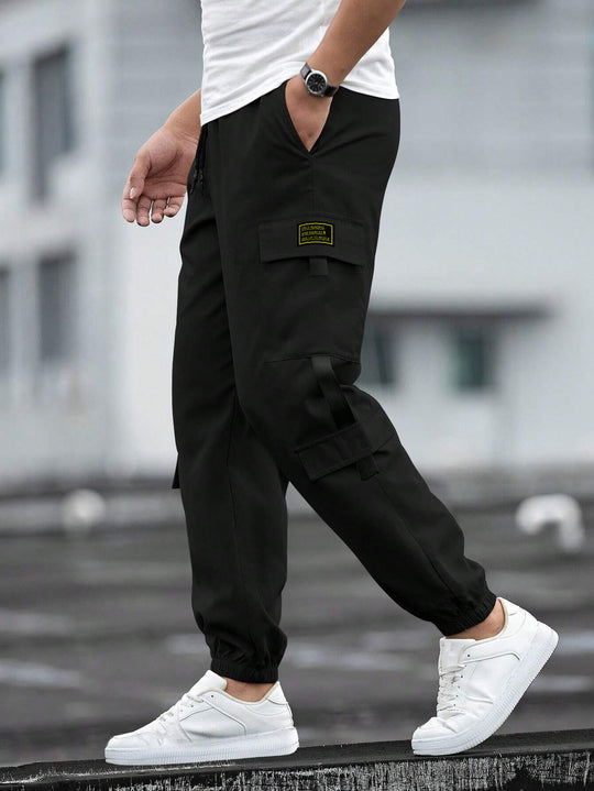Herren nan modische Cargo-Joggerhose mit elastischem Bund, Kordelzug und mehreren Sicherheits- und Klappentaschen EB