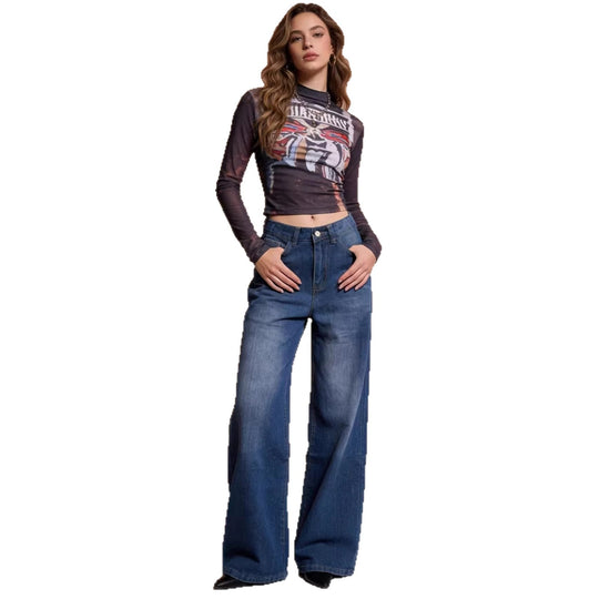 Damen Weit geschnittene High-Waist Jeans mit raffinierter Taillierung EB