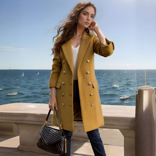 Damen eleganter doppelt-knöpfiger Mantel mit hochwertiger Verarbeitung EB