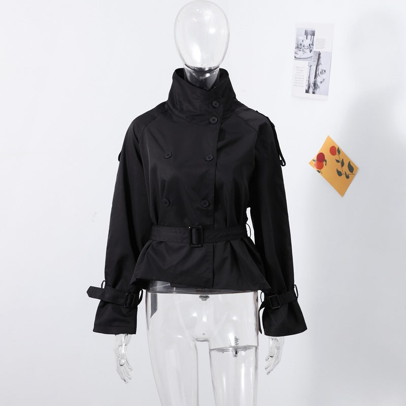 Damen Modischer Trenchcoat mit hohem Kragen und praktischen Seitentaschen EB