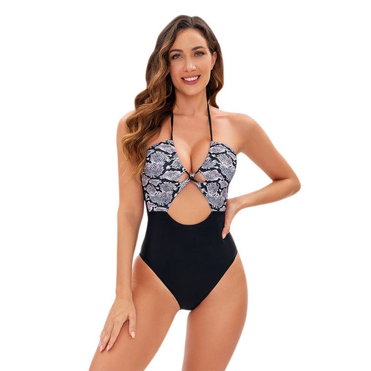 Damen Einteiler Badeanzug mit raffiniertem Cut-Out und animalischem Design EB