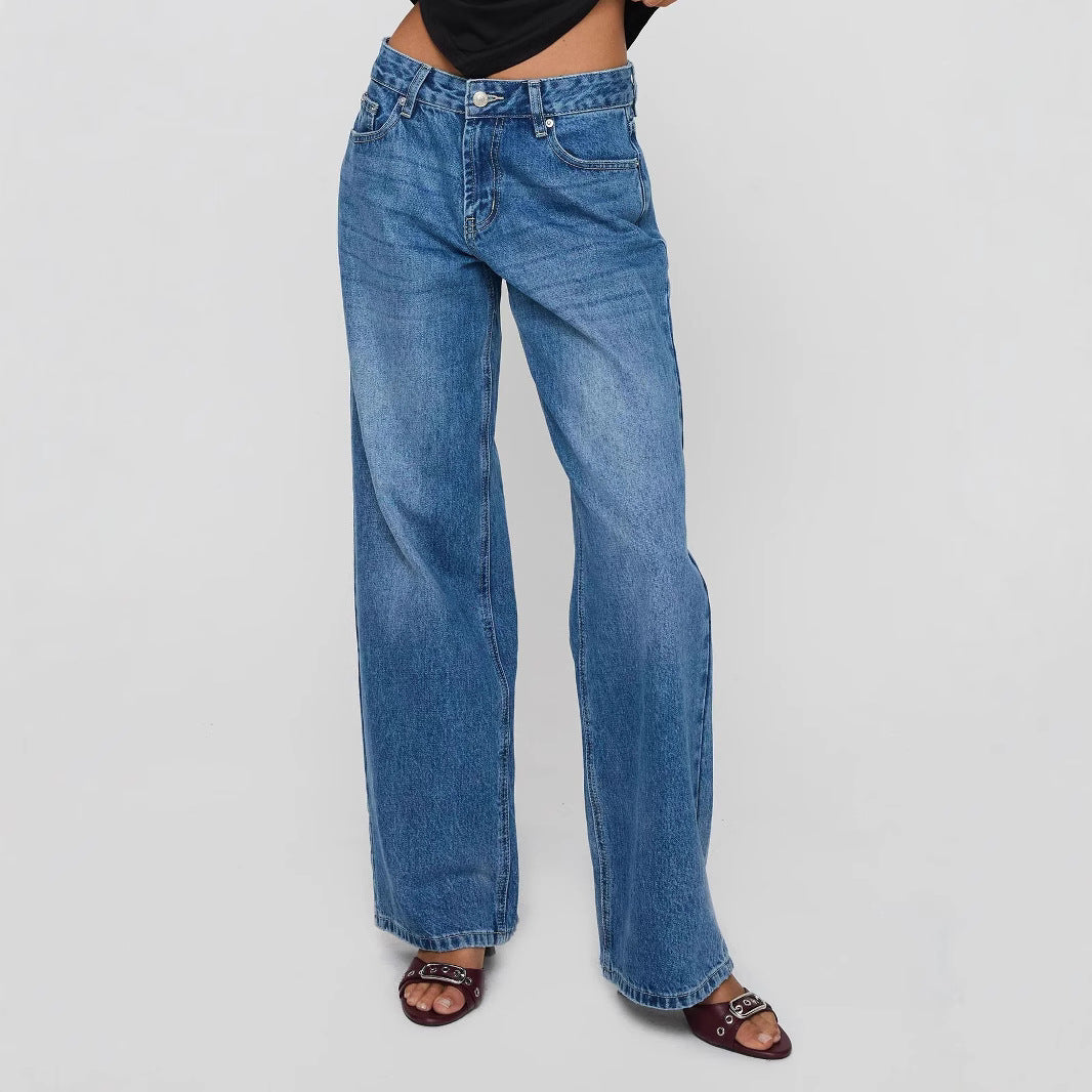 Damen nan weite Jeans mit hoher Taille, geradem Bein und entspanntem Sitz EB