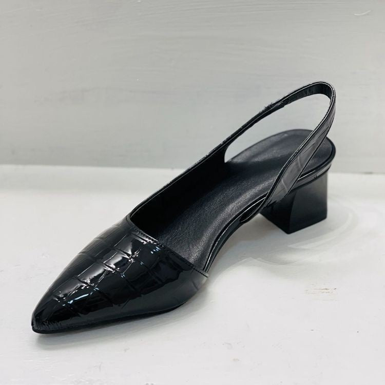 Damen Slingback-Pumps mit spitzer Kappe, Krokoprägung und mittlerem Blockabsatz EB