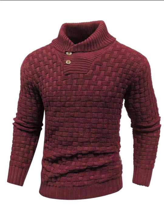 Herren nan strukturierter Strickpullover mit hochschließendem Stehkragen und Zierknopfleiste EB