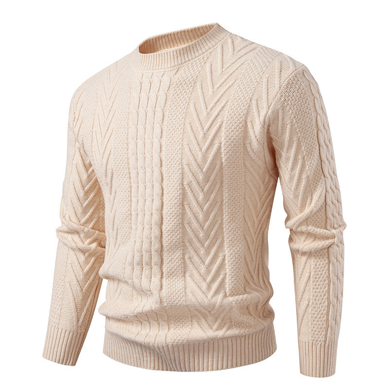 Herren Grobstrickpullover mit Zopfmuster und Rundhalsausschnitt EB
