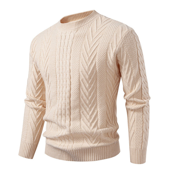Herren Grobstrickpullover mit Zopfmuster und Rundhalsausschnitt EB