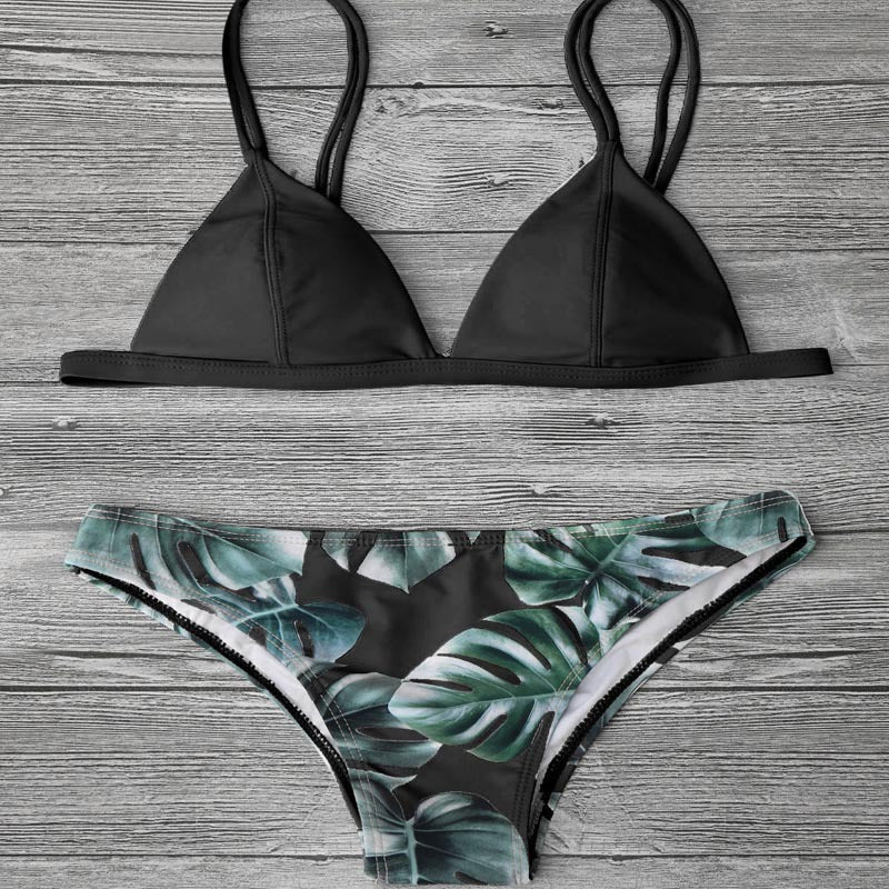 Damen Triangel-Bikini mit trendy Blattmuster EB