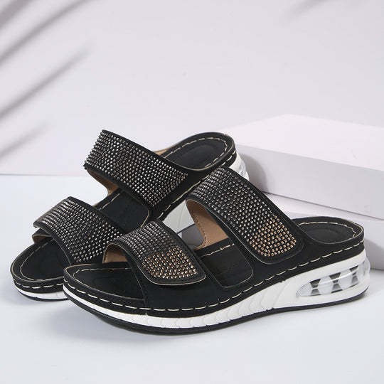 Damen bequeme Zehentrenner-Sandalen mit modischem Glitzer-Design und luftiger Sohle EB