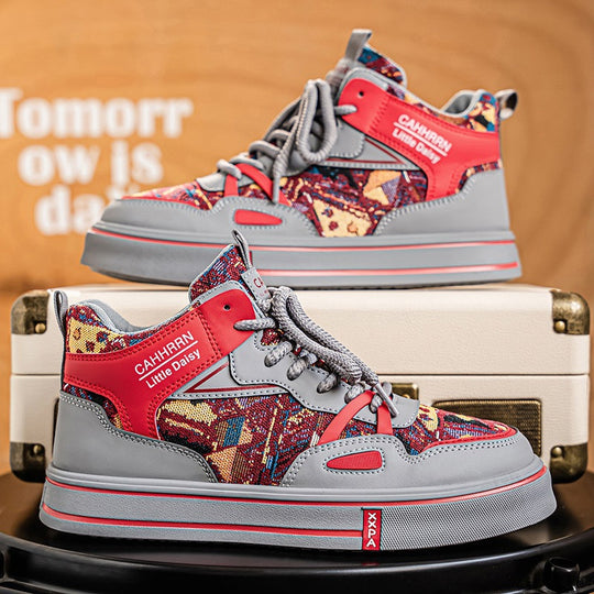 Damen modische High-Top Plateausneaker mit gewebtem Gobelinmuster, gepolstertem Knöchelkragen und dämpfender EVA-Sohle EB