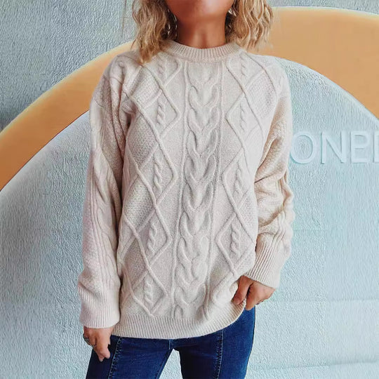 Damen Grobstrickpullover mit elegantem Zopfdesign und lässigem Schnitt EB